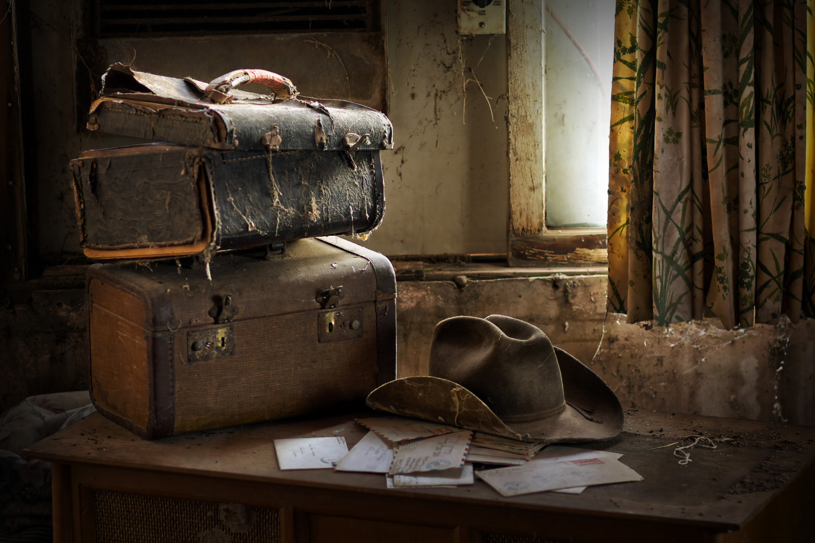 Wallpaper : abandoned, window, hat, cowboy, mail, decay, exploring ...