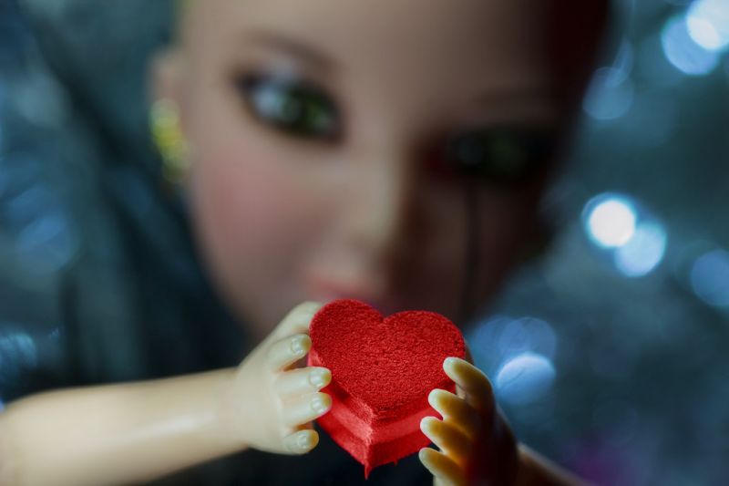 ağız, burun, Kalp, kırmızı, mavi, Bokeh