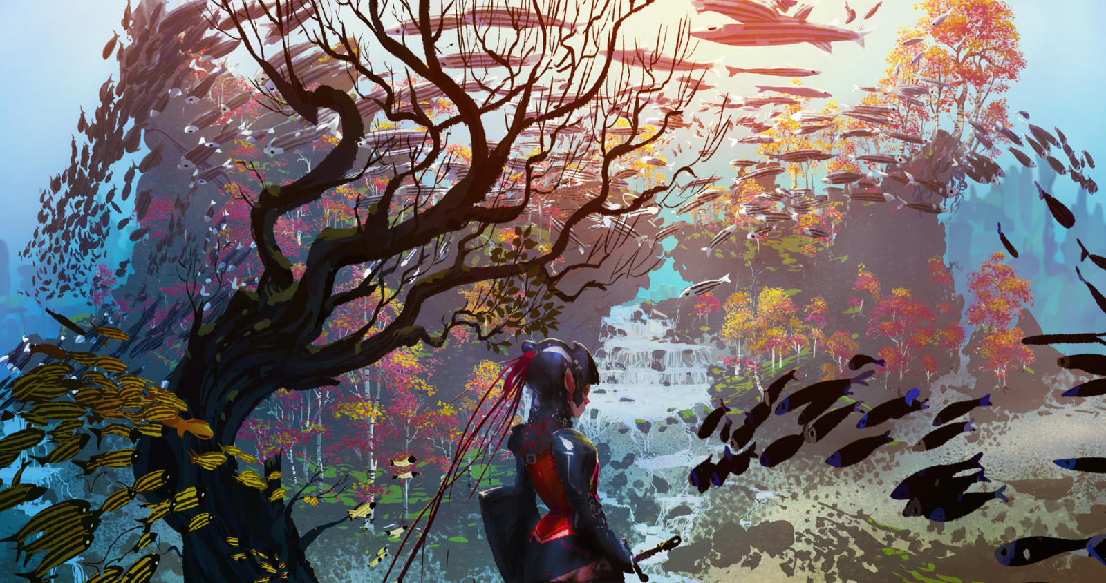 People in nature, Botanik, Natur, Blatt, Pflanze, Ast, Farbe, natürlichen Umgebung, Organismus, KUNST, Vegetation, Sonnenlicht, Baum, Rosa, Holzige Pflanze, Morgen, Zweig, glücklich, Abscheulich, Tints and shades, Kofferraum, Schönheit, Malerei, Magenta, Freizeit, Elektrisches Blau, visual arts, Entwurf, Betrachtung, Illustration, Landschaft, Frühling, blühen, Muster, Schatten, Herbst, moderne Kunst, Grafikdesign, Grafik, Acrylfarbe, Zeichnung, Gras, Aquarellfarbe