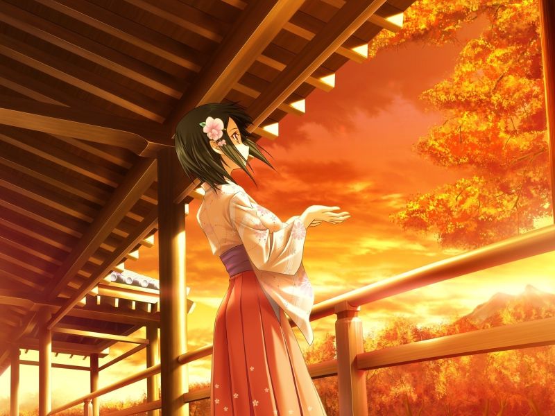 Ánh sáng mặt trời, Hoàng hôn, Anime cô gái, một mình, Kimono, ngôi đền Ánh sáng mặt trời, Hoàng hôn, Anime cô gái, một mình, Kimono, ngôi đền