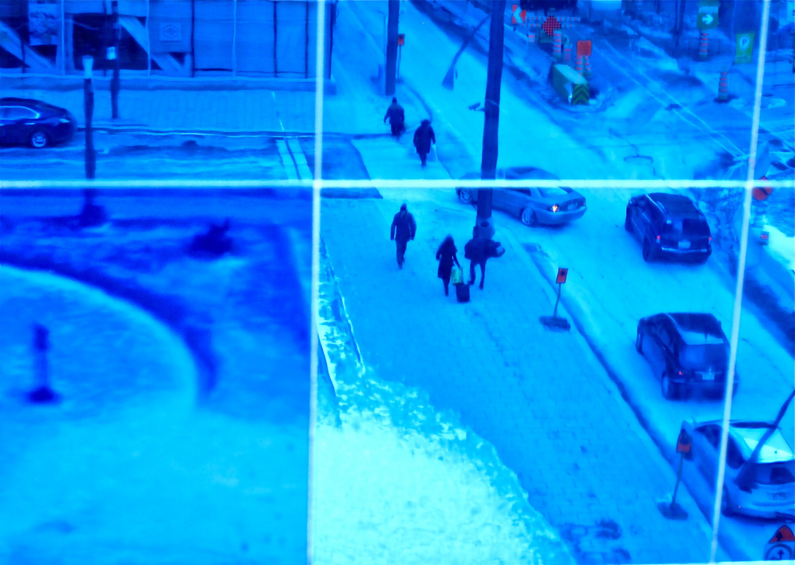 ulice, město, modrý, zima, městský, Kanada, cars, okno, sklenka, Montreal, Quebec, hiver, bleu, auta, litovat, automobily, ville, urbain, Vitré, palaisdescongr s, congresshall