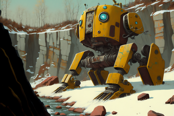 ai art,robot,esterno,la neve,primavera,mech