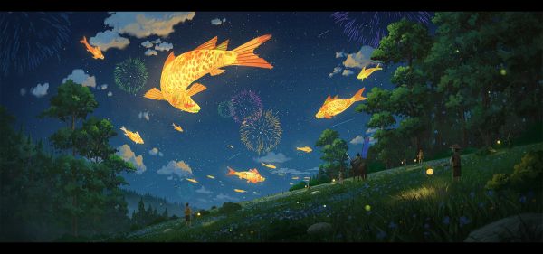 fish,concept art,digital art,fantastic realism,environment,night