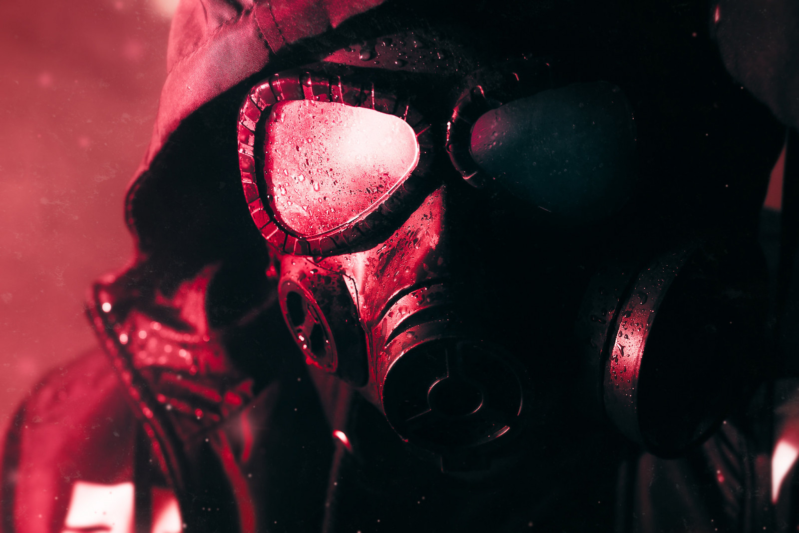 Wallpaper : gas masks, hood, dark, red, military, digital art, mask