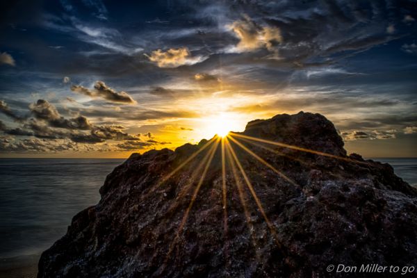 sunlight, sunset, sea, nature, shore, rock