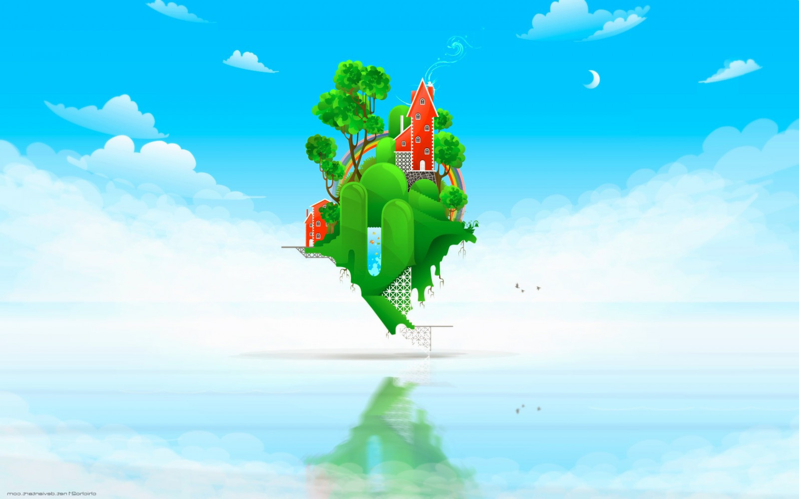 illustrazione, astratto, erba, cielo, verde, nube, albero, grafica, 1680x1050 px, sfondo del computer, personaggio fittizio
