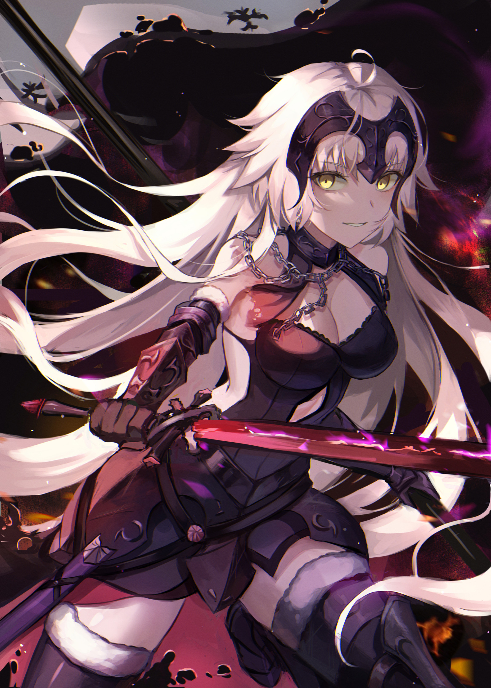 anime, anime dívky, osud Series, Osud Velký řád, Jeanne Alter Fate Grand Order, Avenger Fate Grand Order, dlouhé vlasy, bílé vlasy, sólo, umělecká díla, digitální umění, fan art, brnění
