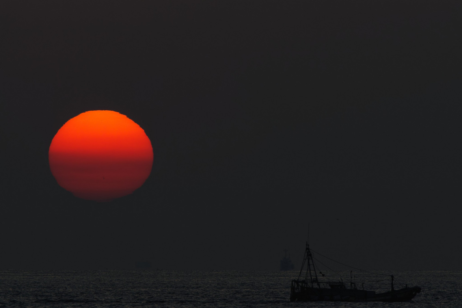 mare, noapte, siluetă, Lună, Soare, lumina lunii, atmosfera, întuneric