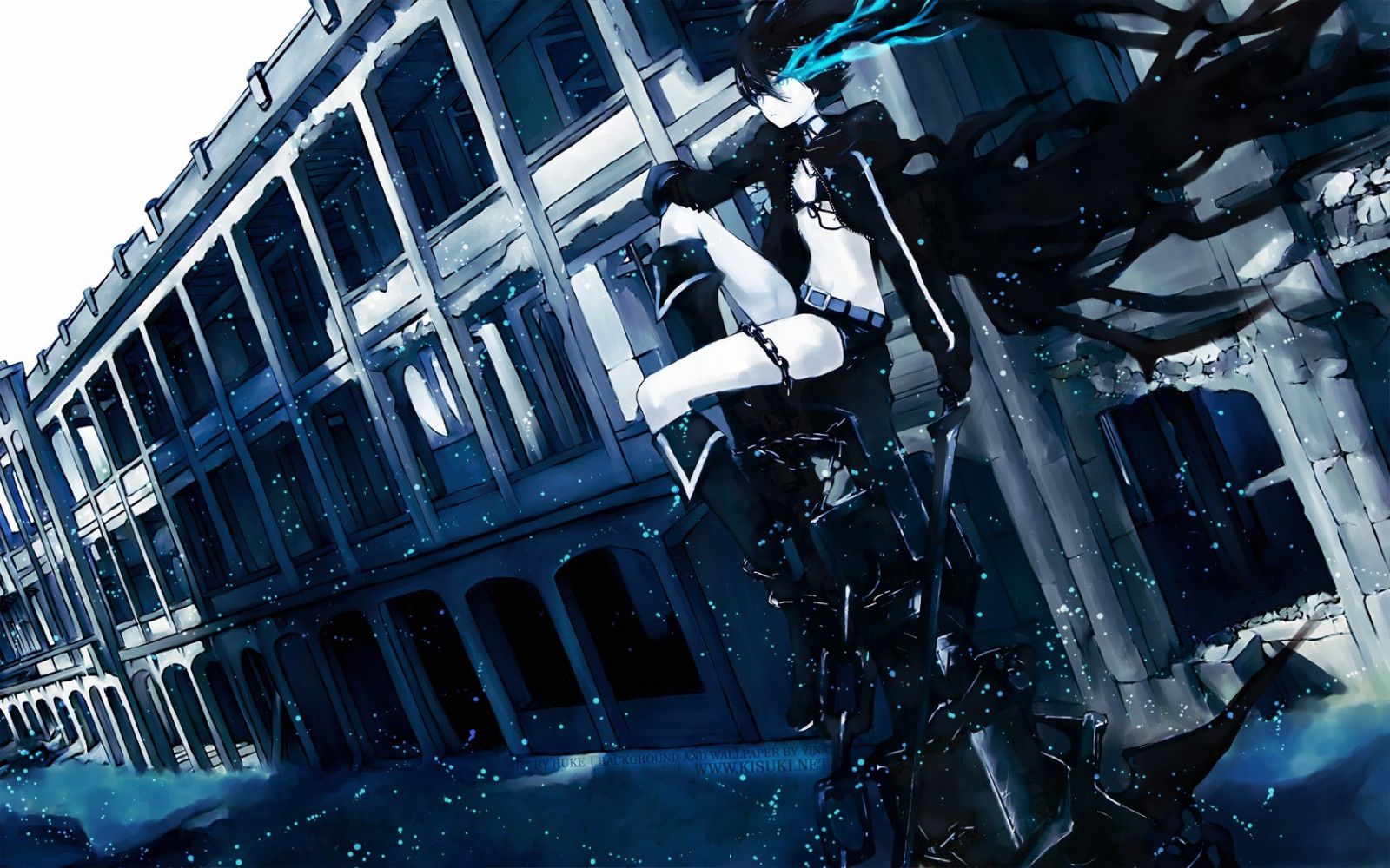 Anime, Anime Mädchen, Fahrzeug, Wolkenkratzer, Black Rock Shooter, Bildschirmfoto