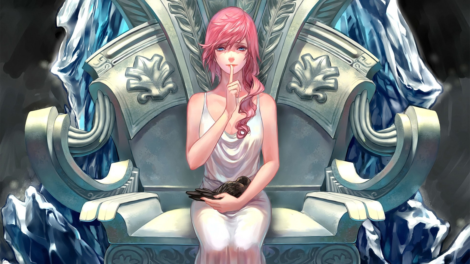 ptactvo, zvěř, dlouhé vlasy, anime, anime dívky, modré oči, při pohledu na diváka, šaty, Růžové vlasy, stroj, komiks, Final Fantasy XIII, Claire Farron, Snímek obrazovky, mecha, počítač tapeta, fiktivní postava, komiks