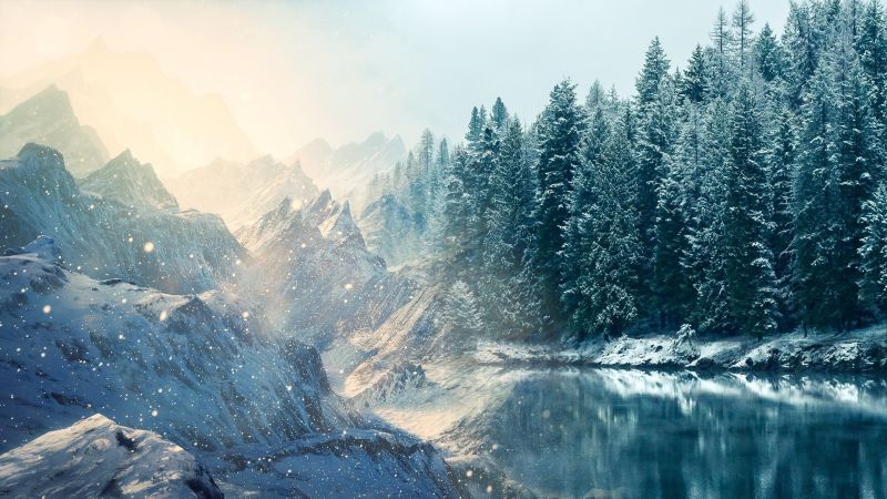 slunečnímu záření, stromy, krajina, les, hory, jezero slunečnímu záření, stromy, krajina, les, hory, jezero