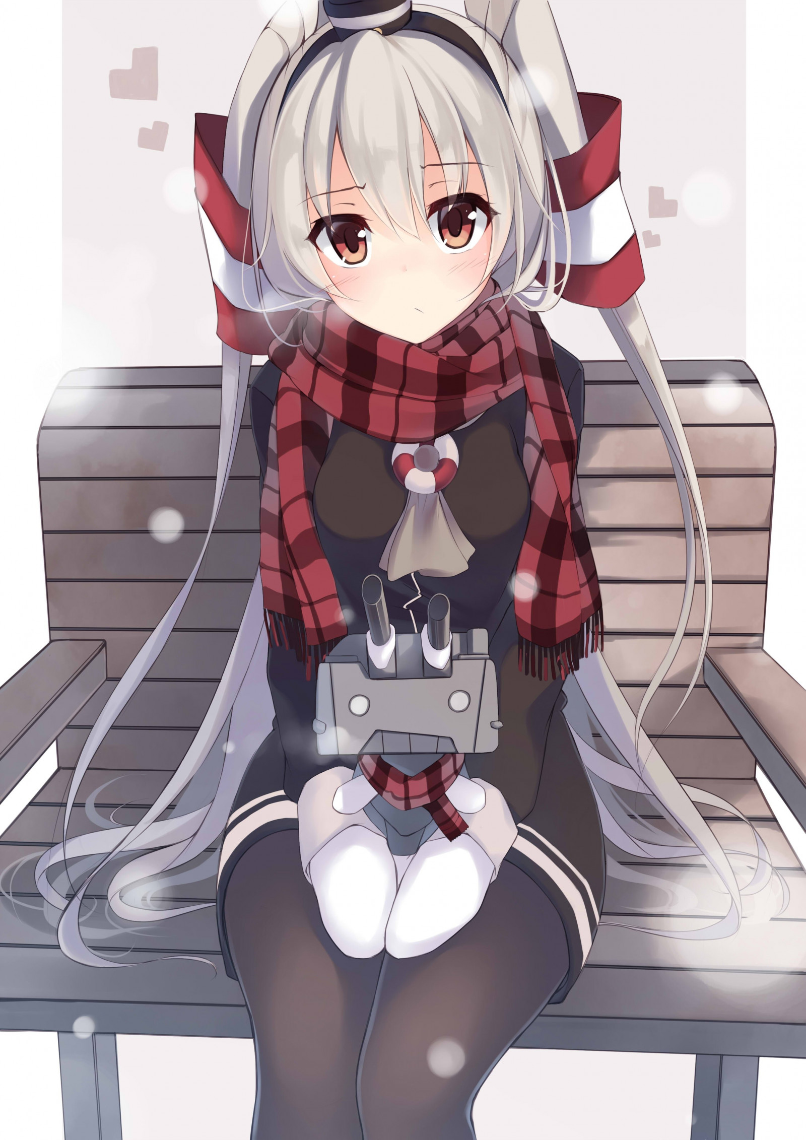 ilustrace, dlouhé vlasy, anime, anime dívky, kreslená pohádka, Kantai Collection, červené oči, šedé vlasy, Hračka, Amatsukaze Kancolle, Rensouhou chan, mangaka