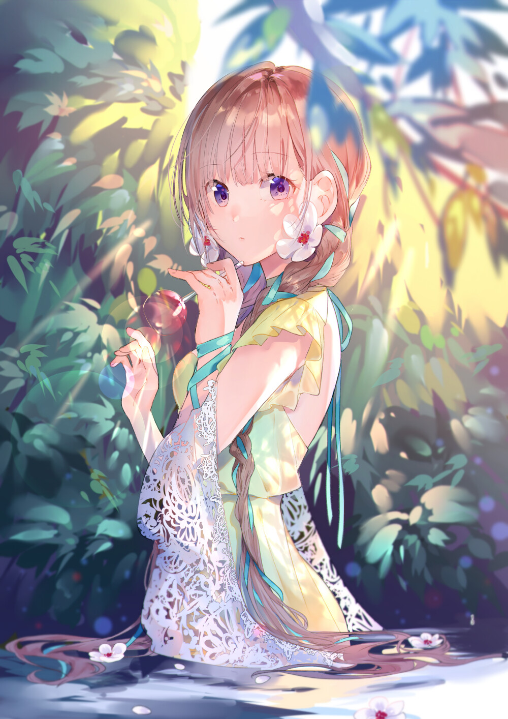 vlasy, hlava, ruka, rostlina, šaty, Lidské tělo, People in nature, kreslená pohádka, malovat, malování, strom, UMĚNÍ, cg artwork, dlouhé vlasy, Hračka, hime cut, šťastný, ilustrace, akvarel barvy, hnědé vlasy, výkres, ofina, fiktivní postava, jaro, visual arts, grafika, akrylová barva, umělecká díla, anime, zrzavé vlasy, animace, moderní umění, sedící, grafický design, beletrie, mytologie, Animated cartoon