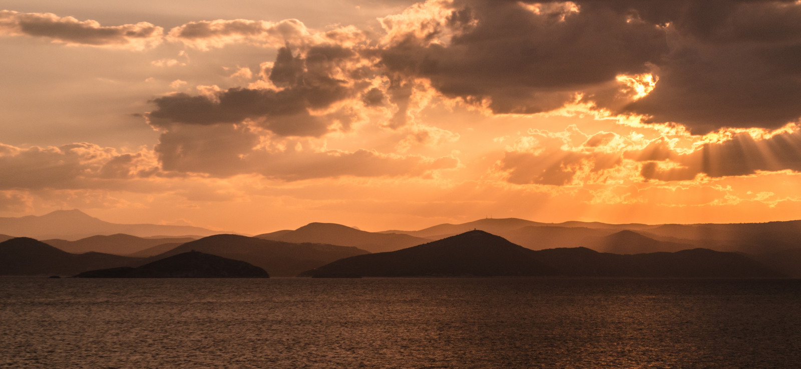západ slunce, moře, mraky, krajina, scenérie, scéna, Řecko, tóny, držáky, zázemí, Styra, johnidis