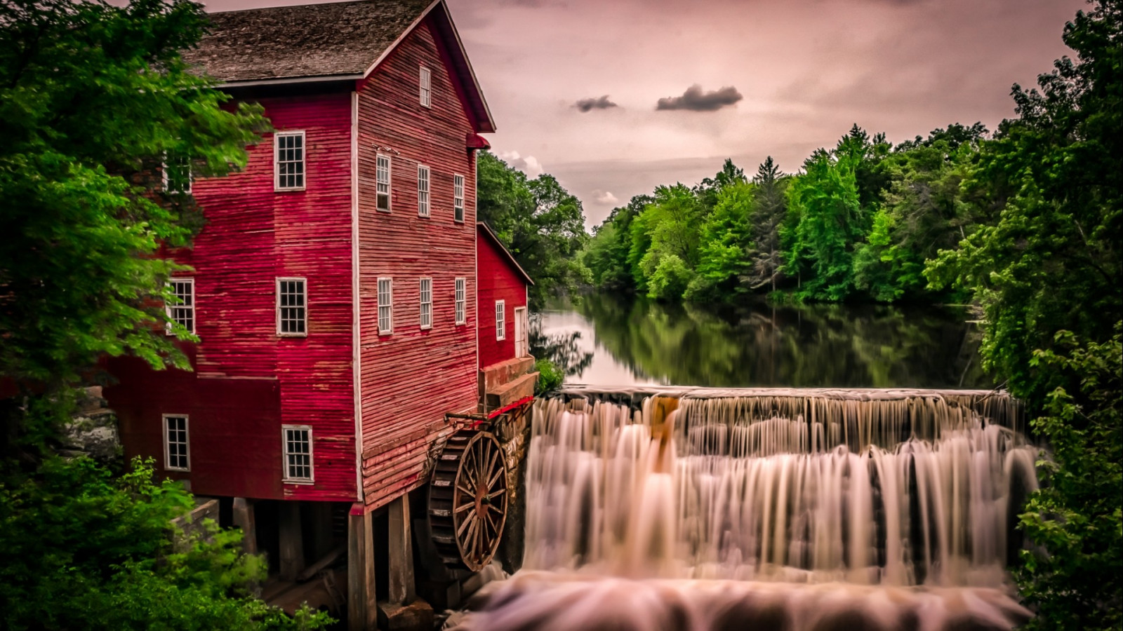 Wallpaper : trees, landscape, forest, waterfall, architecture, lake ...