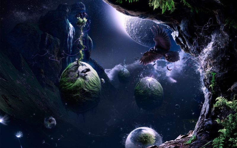 ptactvo, fantasy umění, abstraktní, planeta, voda, Příroda ptactvo, fantasy umění, abstraktní, planeta, voda, Příroda
