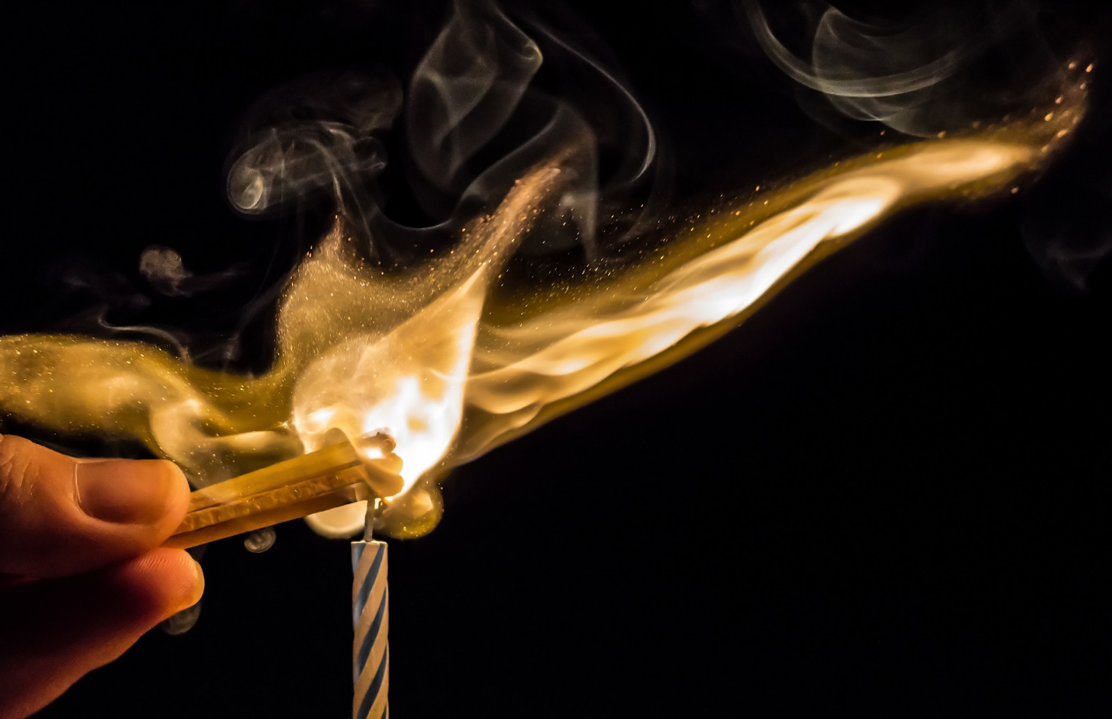 Wallpaper fire, match, ignite, particles, smoke, speed, closeup