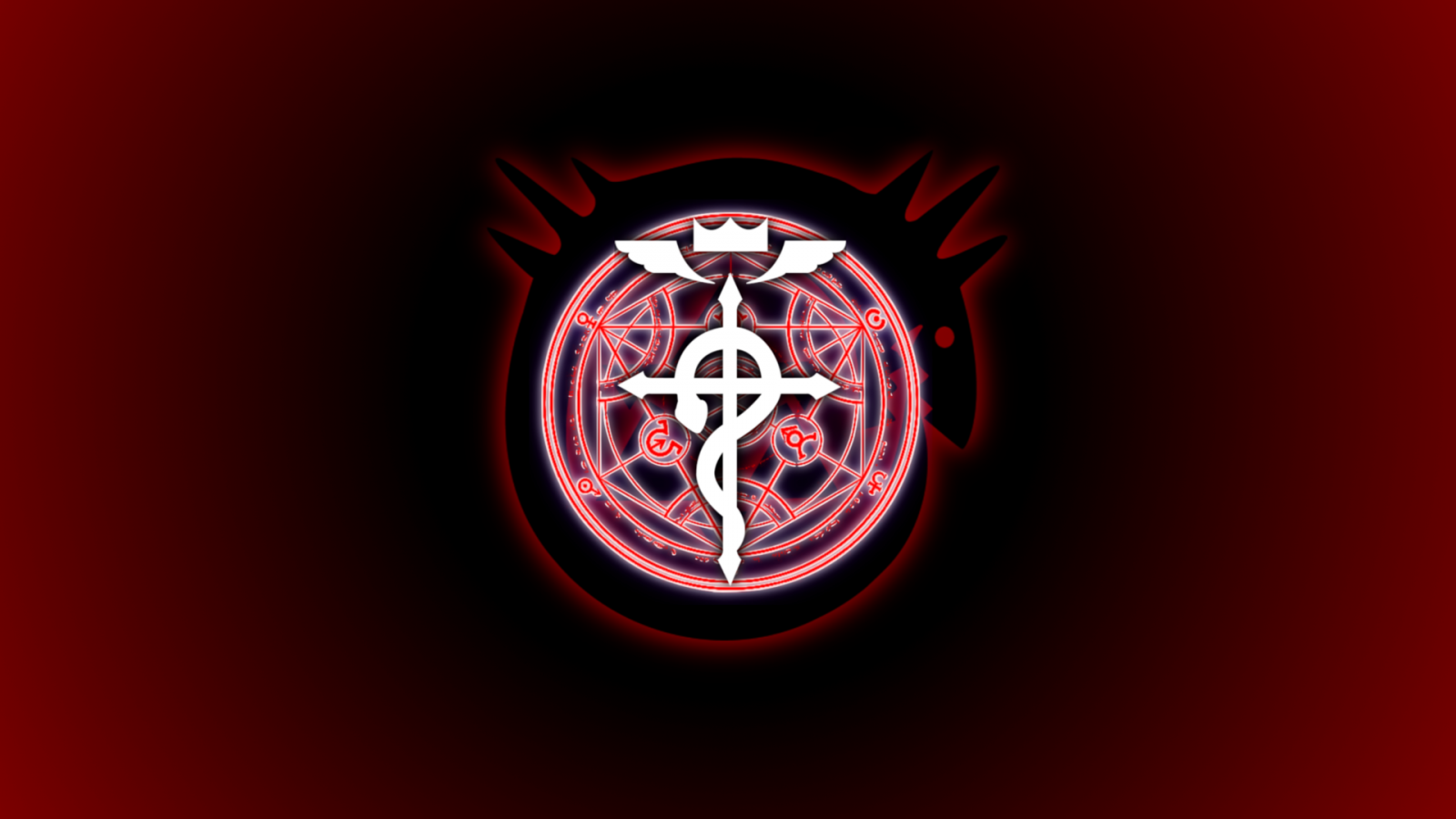 ilustrace, Červené, logo, kruh, Full Metal Alchemist, Fullmetal Alchemist Brotherhood, tvar, tma, číslo, počítač tapeta, font
