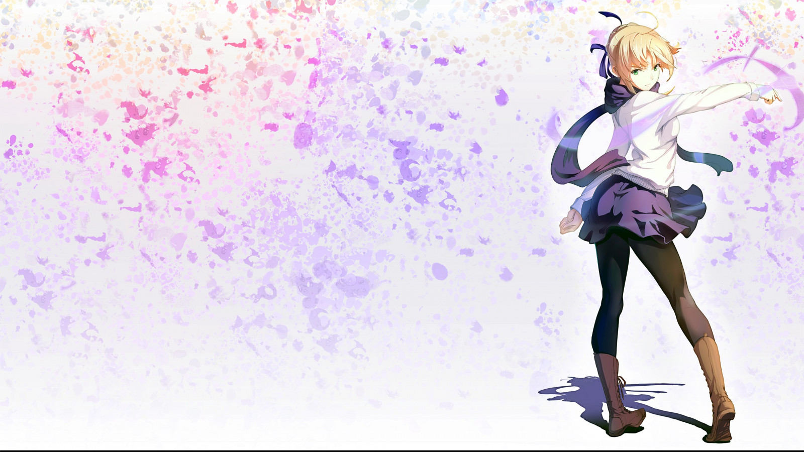 ilustrace, blondýnka, anime, anime dívky, zelené oči, kreslená pohádka, šátek, Šavle, osud Series, skica