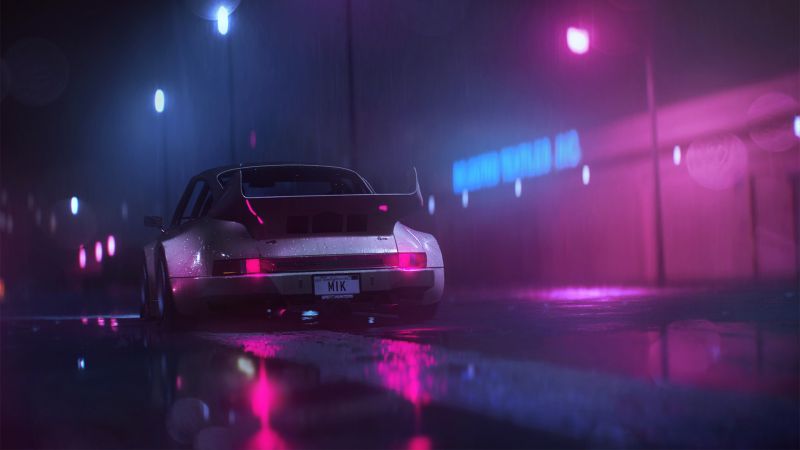 auto, digitální umění, neon, Porsche, 1920x1080 px auto, digitální umění, neon, Porsche, 1920x1080 px