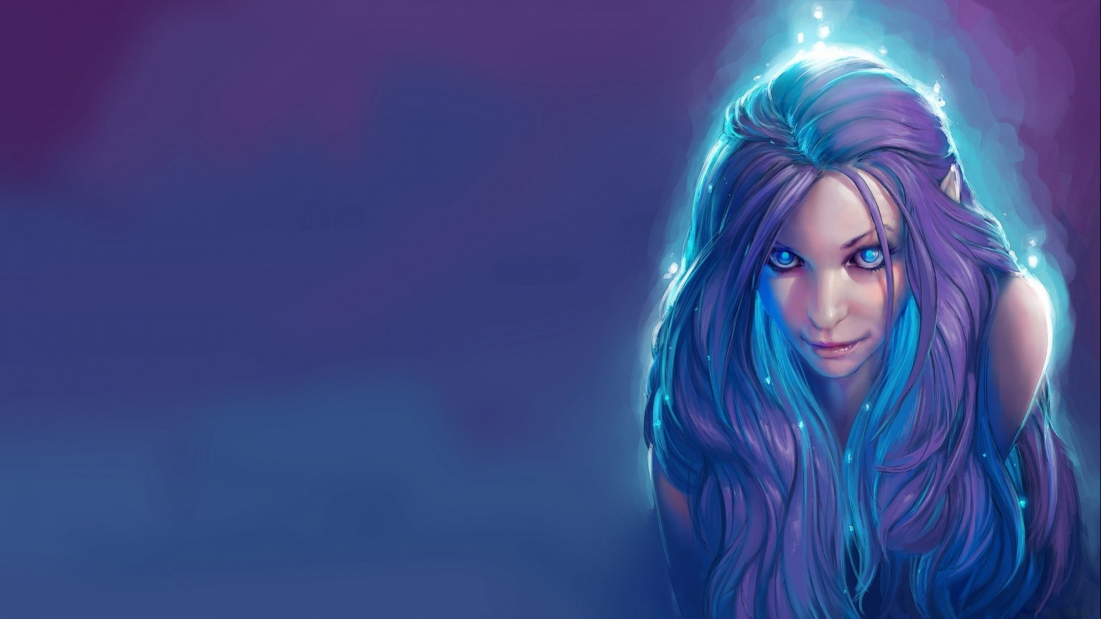 2560x1440 px, opera d'arte, capelli blu, elfi, Fantasy art, donne