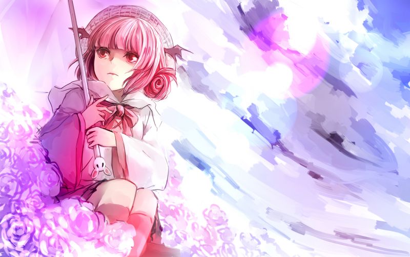 ilustrace, květiny, anime, deštník, růžový, UMĚNÍ ilustrace, květiny, anime, deštník, růžový, UMĚNÍ