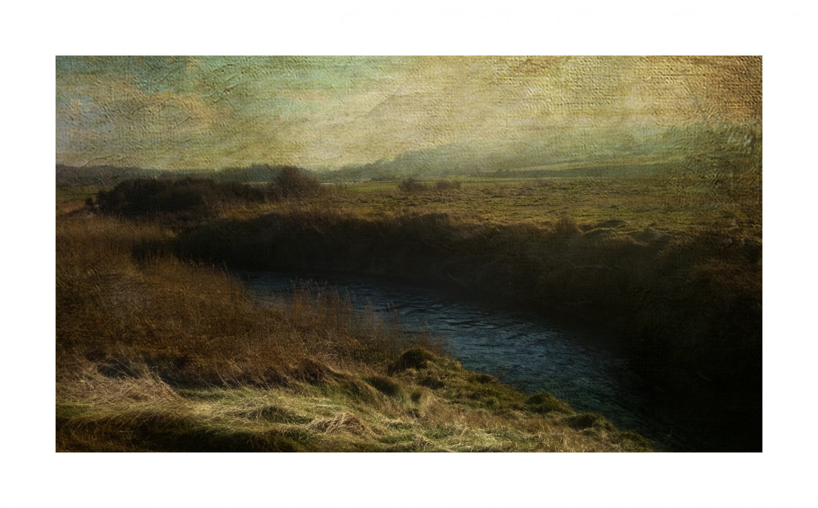 krajina, malování, tundra, mokřadní, řek, materiál, místo výskytu, moderní umění, normandie, ekosystém