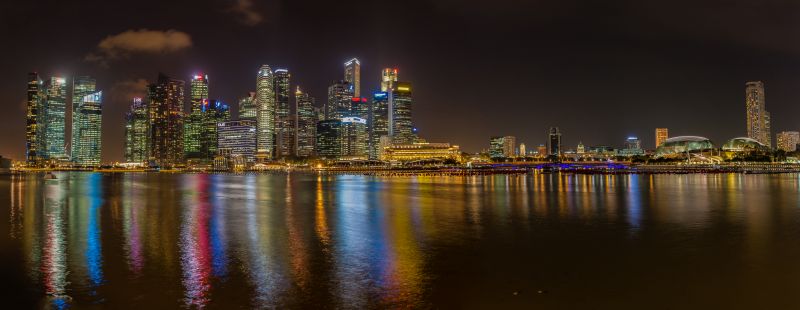 bybilledet, afspejling, by, skyline, hovedstadsområde, nat