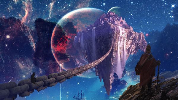 mountains, planet, space, stars, sea, Earth