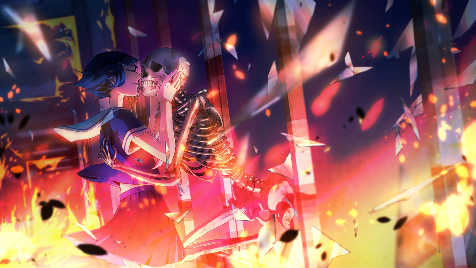 zavřenýma očima, anime, anime dívky, hudba, Původní znaky, kostra, barva, festival, představení, fáze, dav, koncert, hudební divadlo, noční klub, performance, rockový koncert