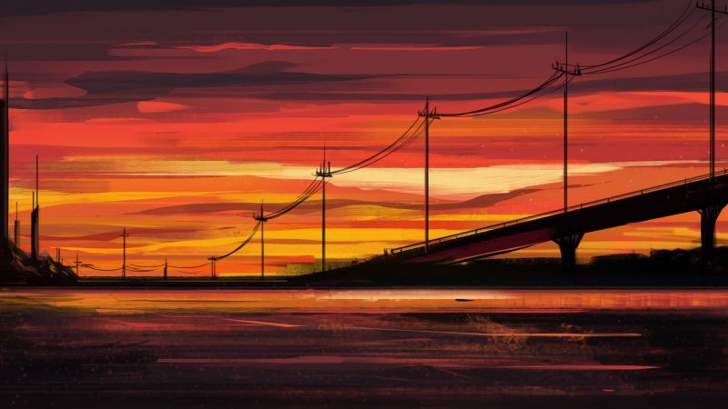 ilustrace, západ slunce, nebe, umělecká díla, moře, odraz ilustrace, západ slunce, nebe, umělecká díla, moře, odraz