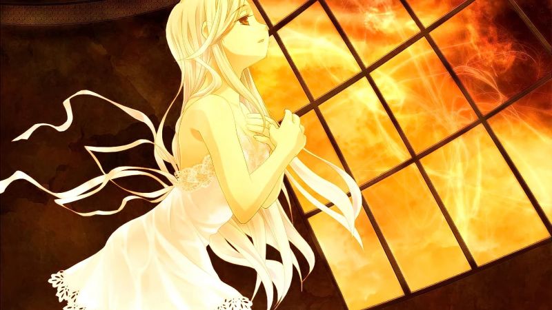 anime, anime dívky, žlutý, slunečnímu záření, dlouhé vlasy, při pohledu na diváka