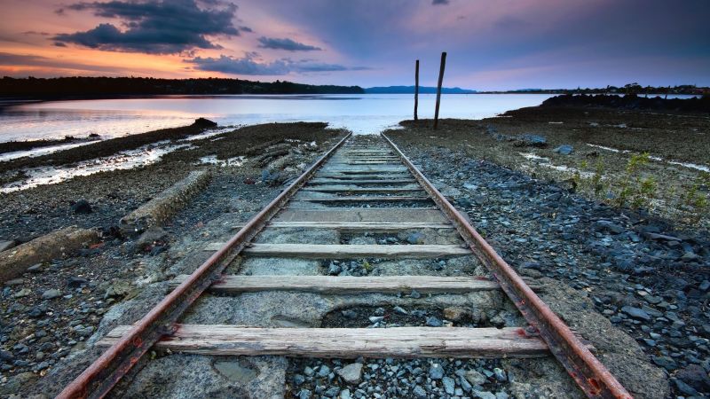 1920x1080 px, ferrocarril, puesta de sol, lago 1920x1080 px, ferrocarril, puesta de sol, lago