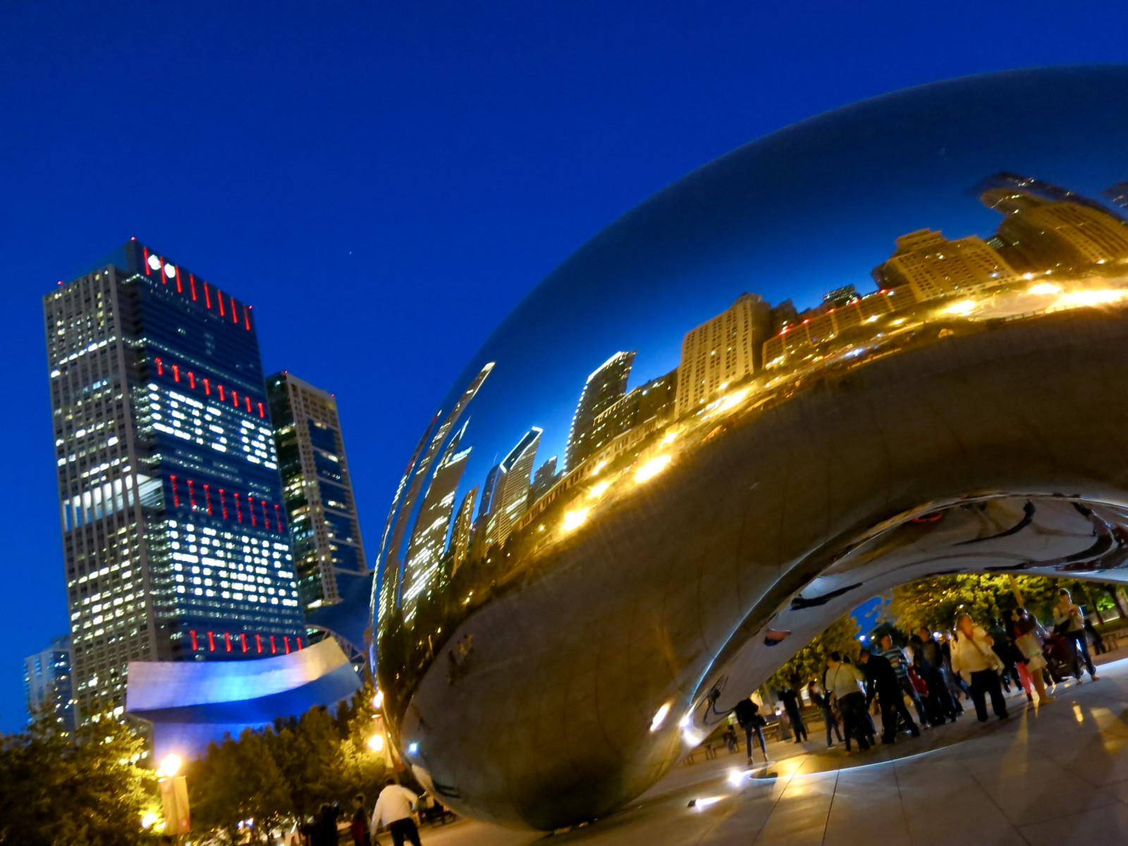 lys, by, bybilledet, nat, by-, bygning, afspejling, Turisme, skyline, skyskraber, aften, USA, Chicago, metropol, downtown, Bluehour, ville, Urbain, reflet, nuit, milepæl, parc, Amerikas Forenede Stater, byområde, hovedstadsområde, menneskelig bosættelse, heurebleue, operahus, Lumieres, milleniumpark, cloudgate, thebean