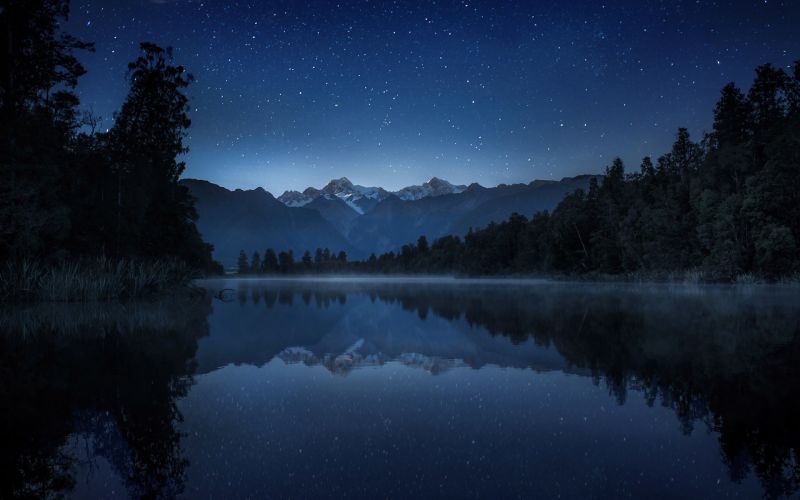 slunečnímu záření, les, noc, jezero, odraz, Příroda slunečnímu záření, les, noc, jezero, odraz, Příroda