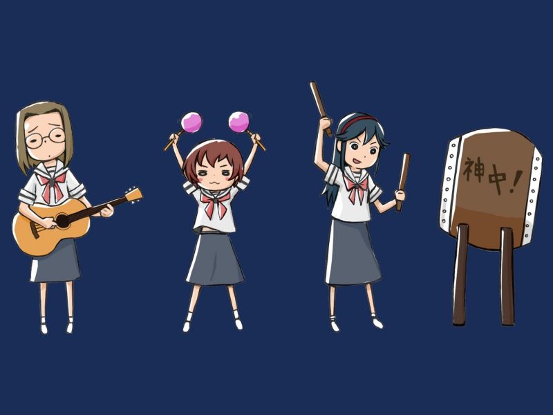 kamichu,gadis,gitar,marakas,musik