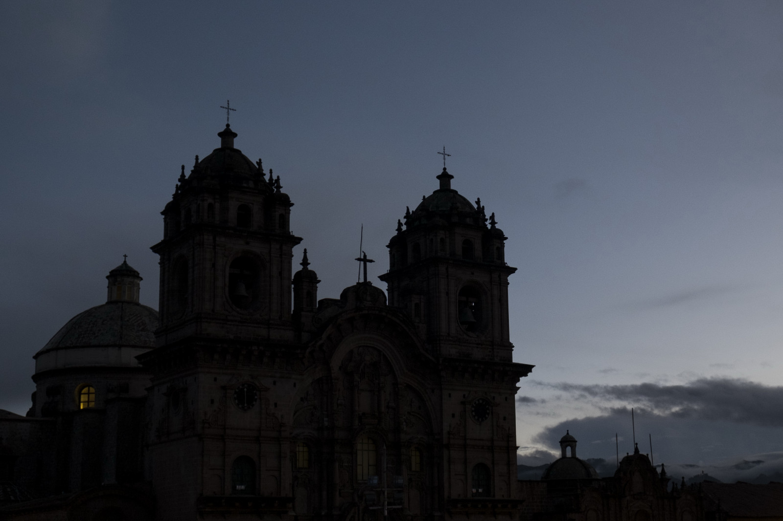 silueta, setmění, cusco, Peru, katedrála, kupole, přejít, nebe