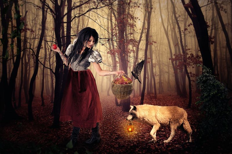 mujer, Arte fantasía, Manzanas, modelo, noche, otoño mujer, Arte fantasía, Manzanas, modelo, noche, otoño