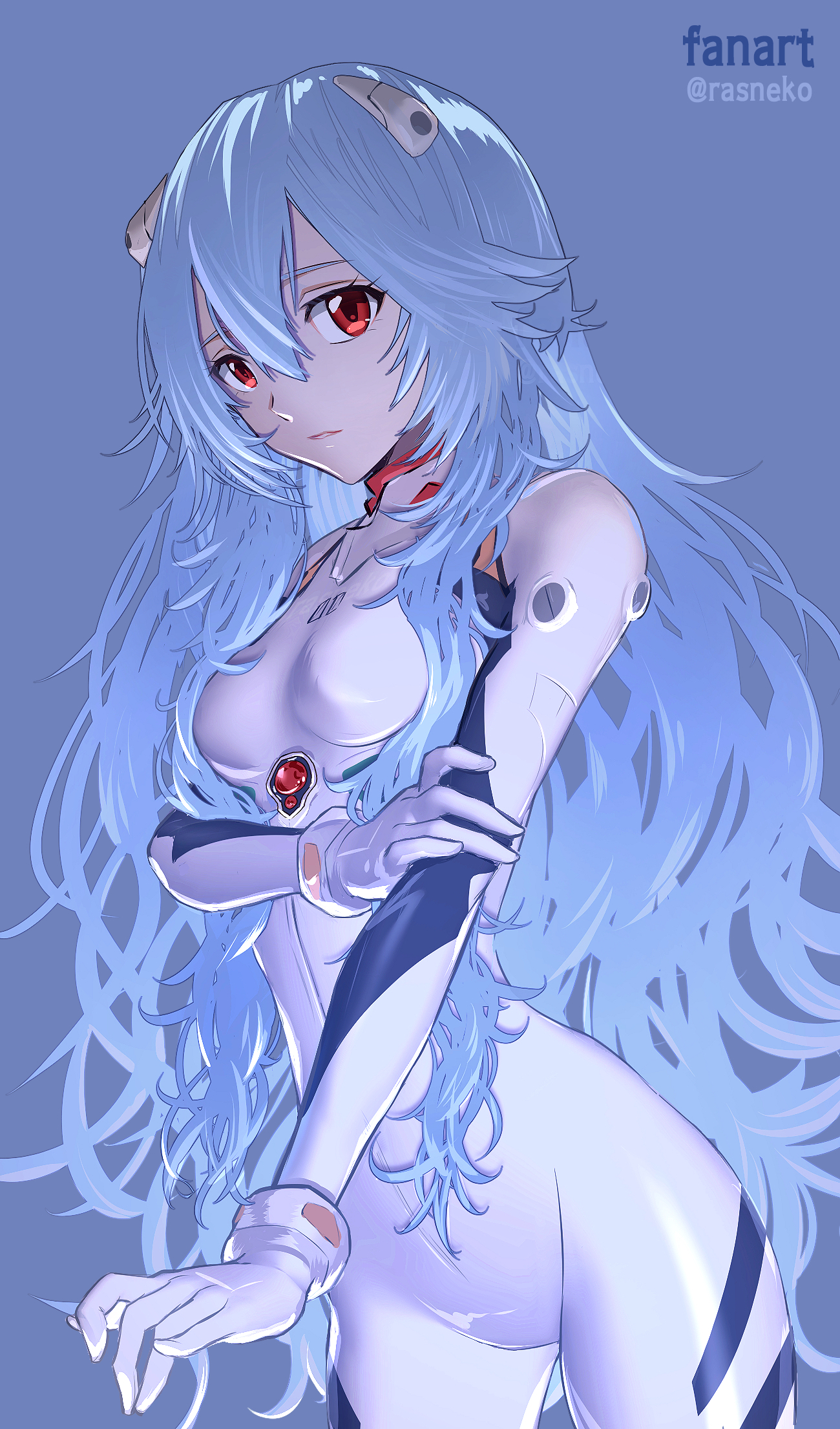 anime, anime dievčatá, Neon Genesis Evangelion, Rebuild of Evangelion, Super Robot Taisen, Ayana Rei, dlhé vlasy, modré vlasy, sólo, umelecké diela, digital art, fan art