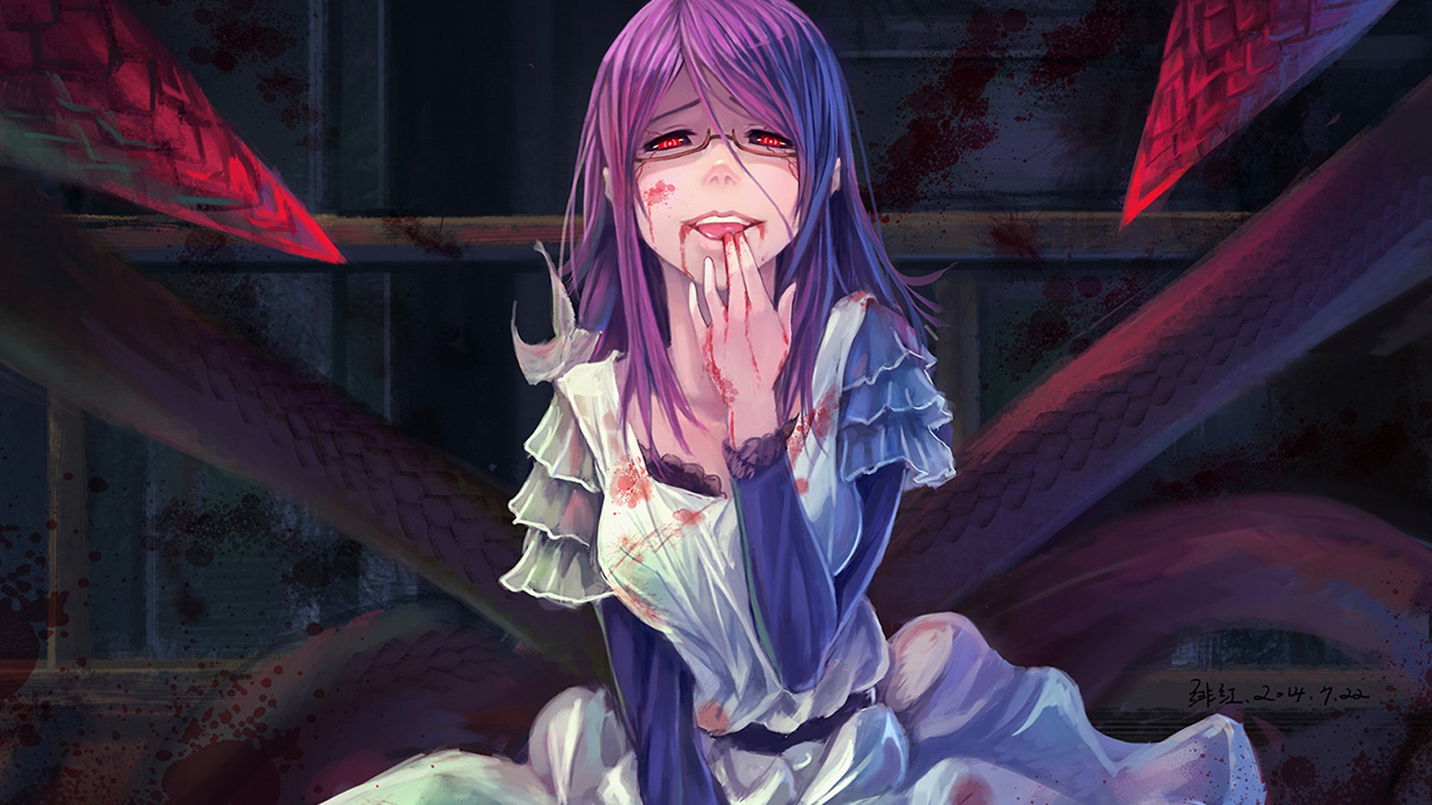 Anime, Anime Mädchen, Tokyo Ghoul, Kamishiro Rize, Farbe, Dunkelheit, Bildschirmfoto
