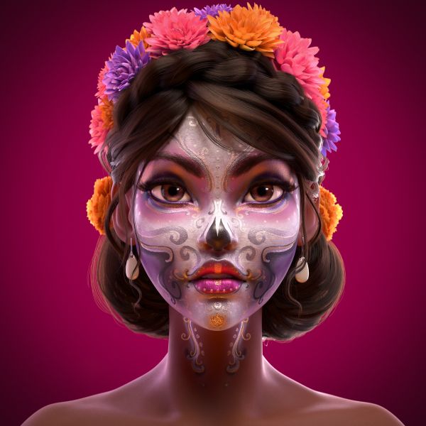 artwork,women,face,portrait,Dia de los Muertos