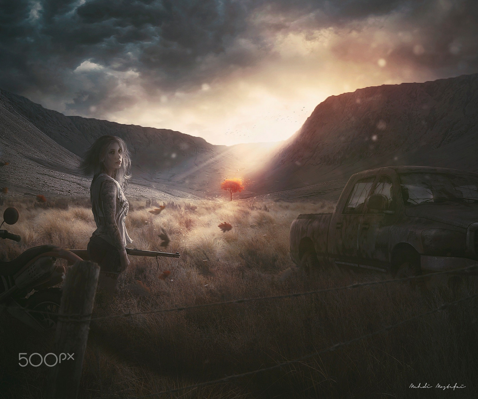 sollys, landskab, Digital kunst, Kvinder, 500px, model, bil, Mehdi Mostefa, solopgang, morgen, bjerg, daggry, mørke, skærmbillede, atmosfærisk fænomen, computer tapet, geologisk fænomen