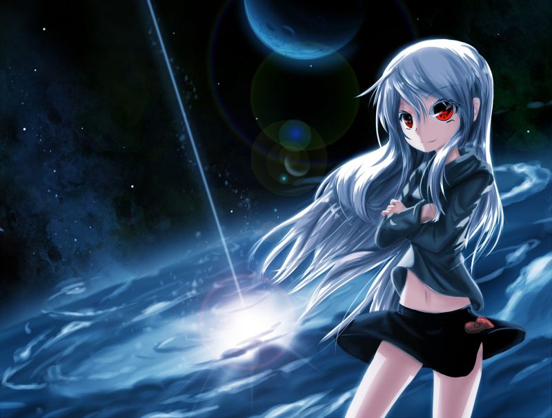 capelli lunghi, anime, anime girls, spazio, occhi rossi, universo