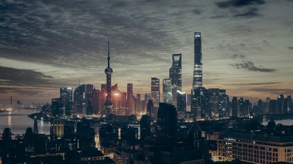 sunset, city, cityscape, night, reflection, China