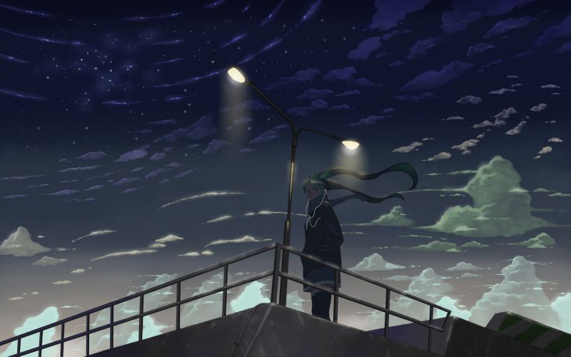sötét, éjszaka, anime lányok, hely, visszaverődés, ég sötét, éjszaka, anime lányok, hely, visszaverődés, ég
