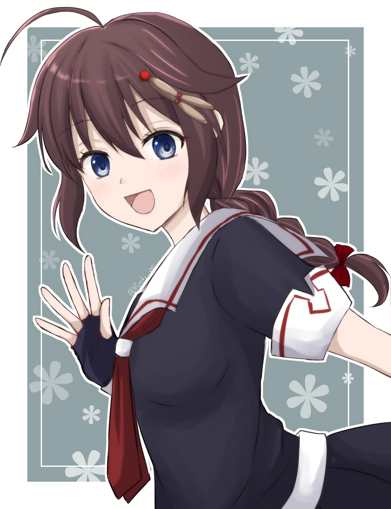 anime, anime lányok, Kantai Collection, Shigure KanColle, shoulder length hair, barna, iskolai egyenruha, alkotás, digitális művészet, rajongói alkotás