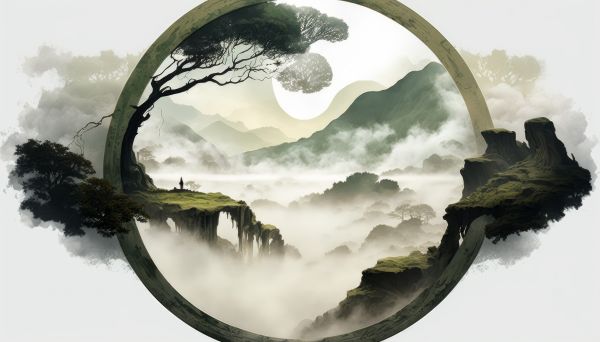 illustration,circle,ai art,Japan,clouds