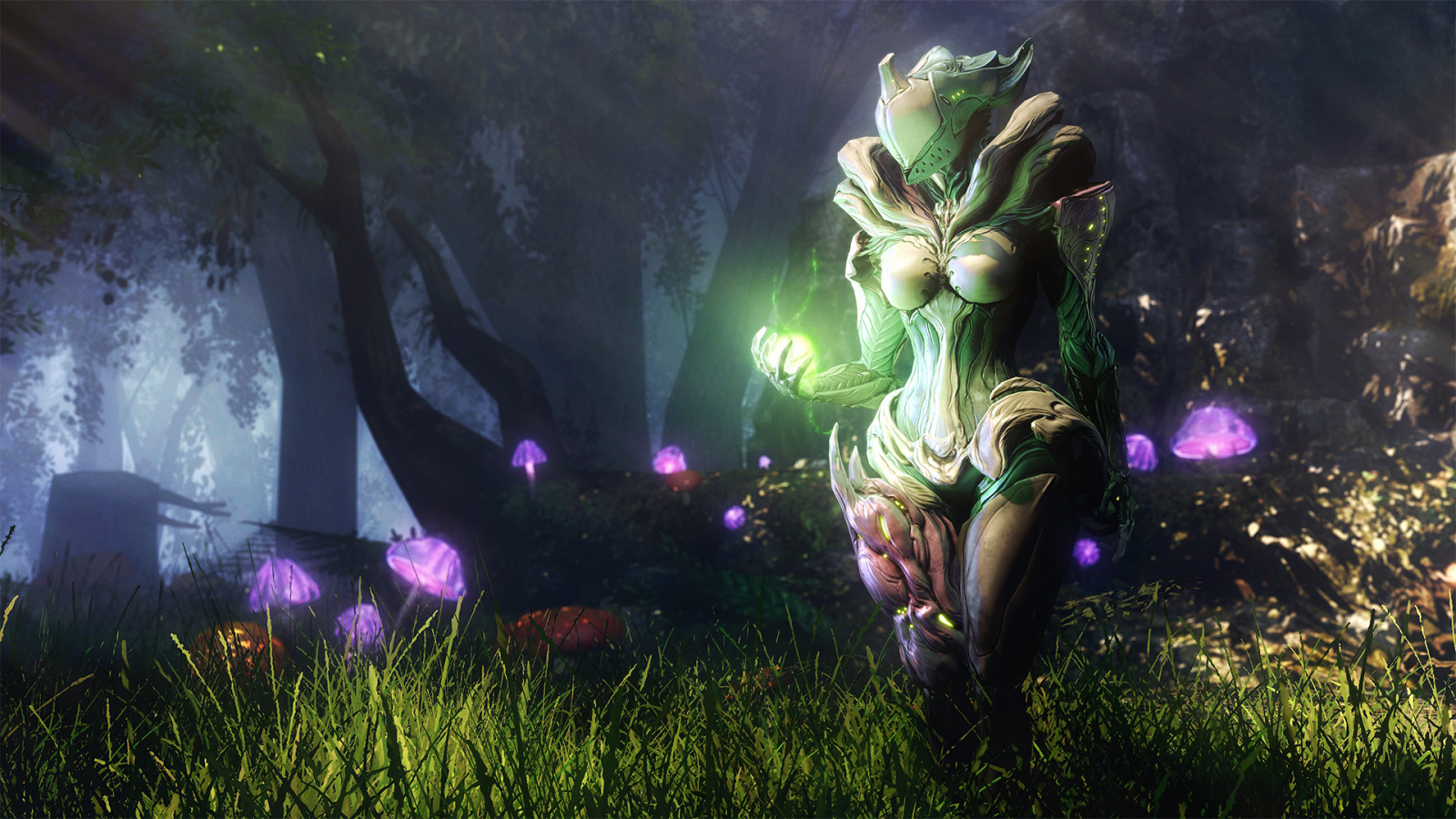 les, videohry, fantasy umění, brnění, Warframe, džungle, mytologie, Saryn Warframe, tma, Snímek obrazovky, počítač tapeta, fiktivní postava