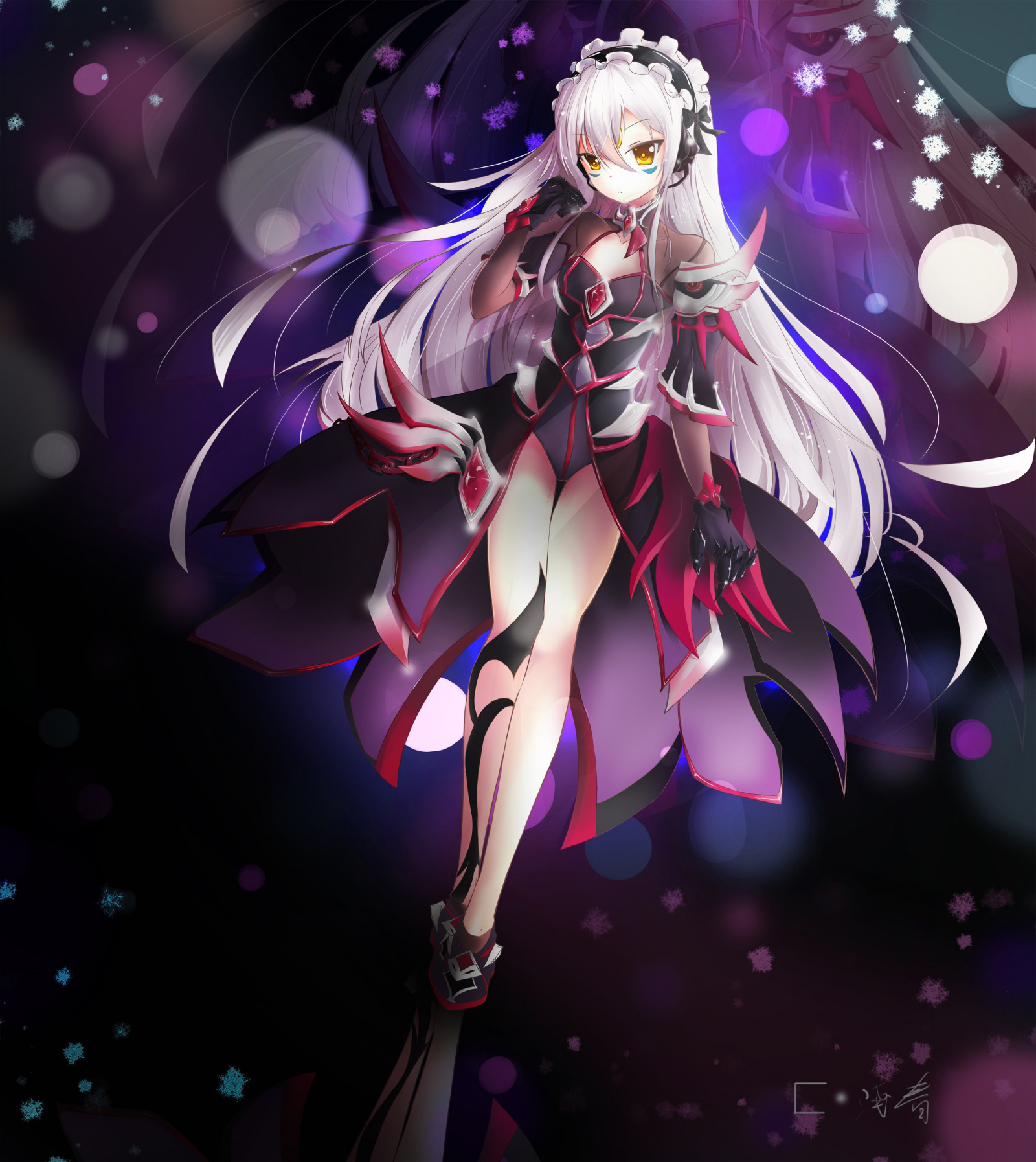 ilustrace, dlouhé vlasy, bílé vlasy, anime, anime dívky, žluté oči, nohy, Elsword, Snímek obrazovky, počítač tapeta