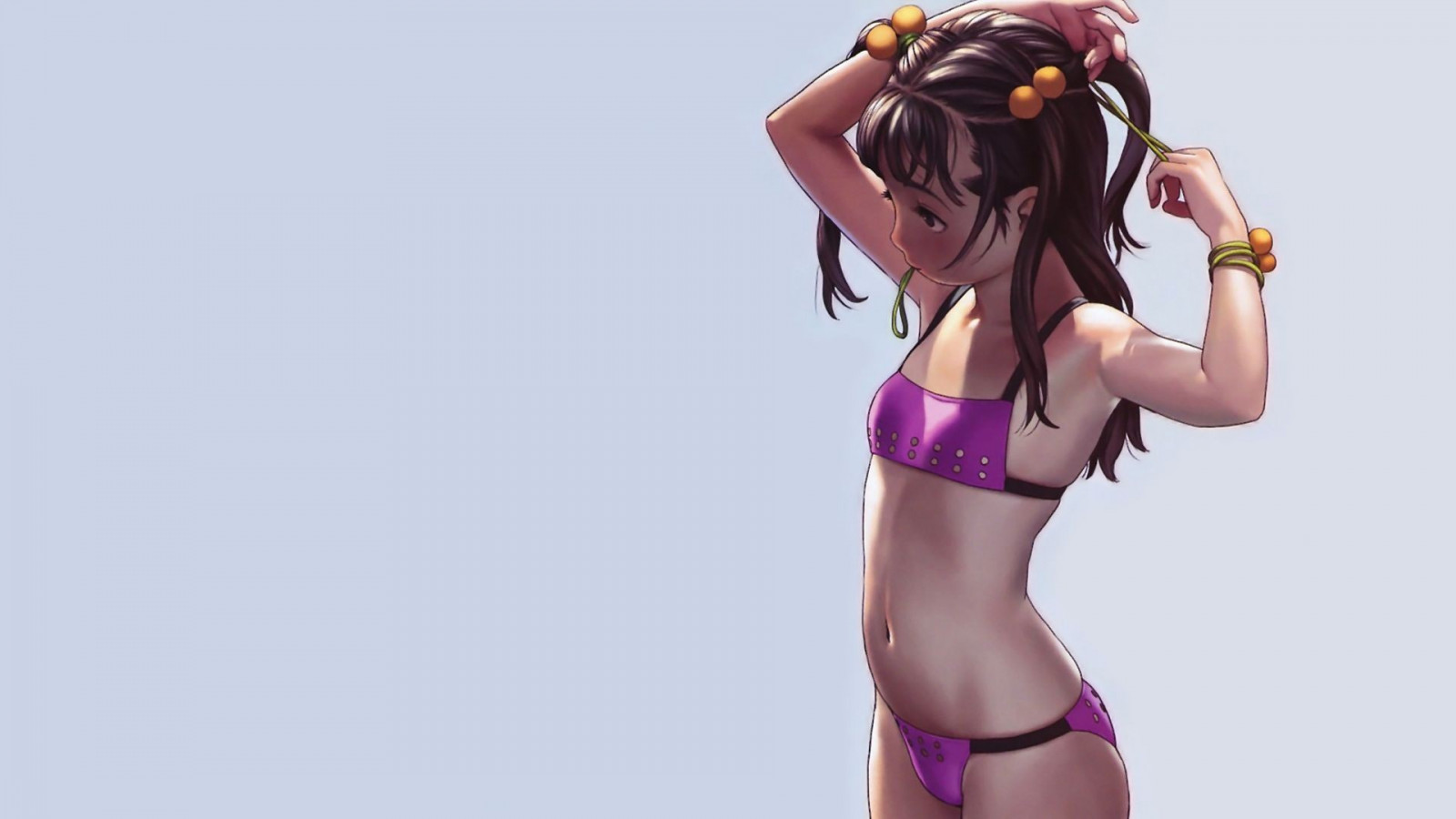 sfondo semplice, anime, anime girls, opera d'arte, capelli neri, biancheria intima, costumi da bagno, capi di abbigliamento, indumento intimo